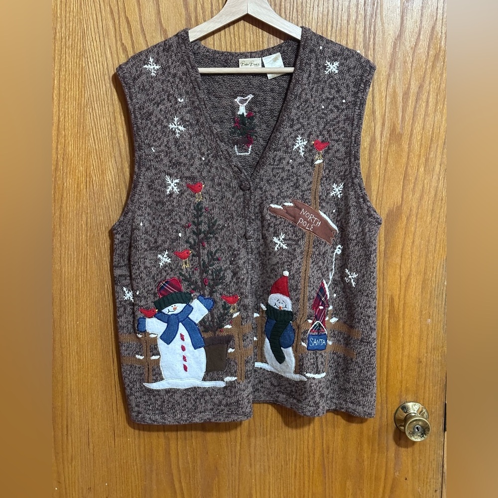 Vintage Boobie Brooks Sz 1X 18-20 women’s Festive Snowman embroidered‎ Vest F